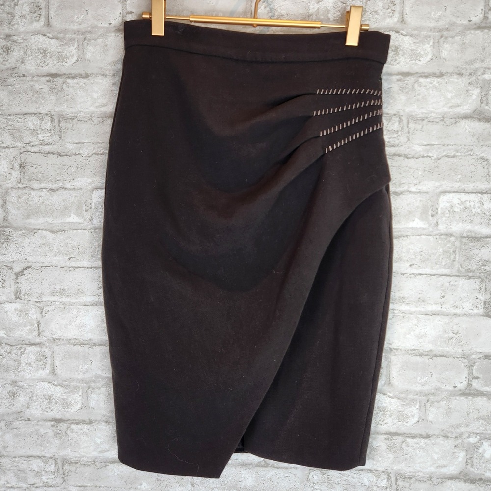 L'AGENCE Skirt Black Draped Wrap Front Contrast Stitch Professional Size 6